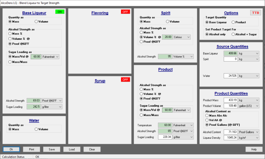 Liqueur and sugar blending calculator Example 3