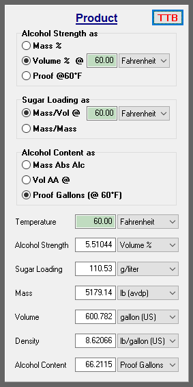 Product specification calculated by liqueur recipe analyzer